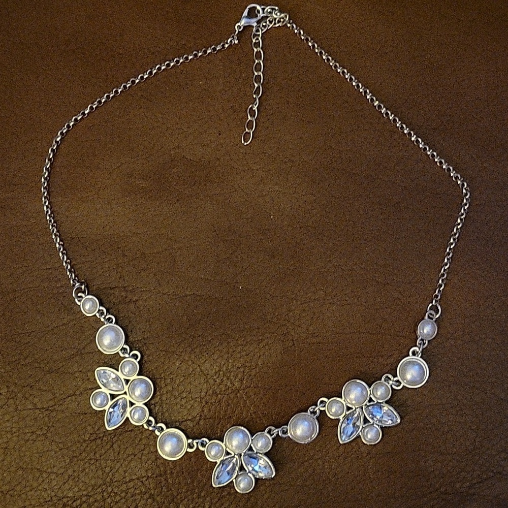 Pearl Faux Accented Silver Tone Necklace